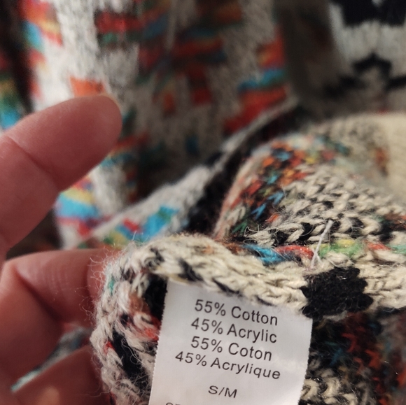 Cozy Southwestern Festival Multi Color Aztec Long Open Cardigan Sweater S-M - Picture 10 of 13